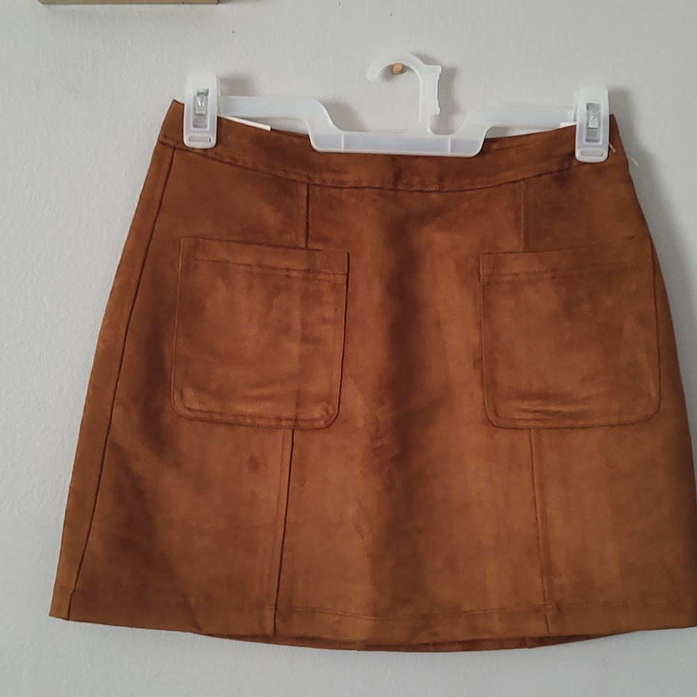 Skirt Women Or Girls Old Navy  Faux Suede Brown  Two Pockets Zipper Front New
